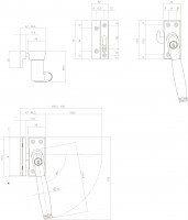 Technische Zeichnung: Fensterverriegelung Ton 222 abschließbar links Messing gerommelt/Ebenholz von Intersteel
