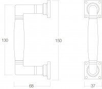 Technische Zeichnung: Stoßgriff Ton 150 mm Chrom matt Ebenholz von Intersteel