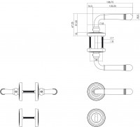Technische Zeichnung: Türklinke Emily Rosette mit Schlüsselloch Nickel matt von Intersteel