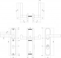 Technische Zeichnung: Sicherheitsbeschlag SKG3 mit Profilzylinder-Lochung 72 mm und Kernziehschutz Hintertürbeschlag Dock Solid Edelstahl gebürstet von Intersteel