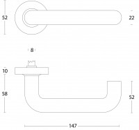 Technische Zeichnung: Türklinke Rund ø22 mm gebürsteter Edelstahl von Intersteel