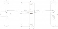 Technische Zeichnung: Sicherheitsbeschlag SKG3 mit Profilzylinder-Lochung 92 mm Messing Titan PVD Hintertürbeschlag mit Kernziehschutz von Intersteel
