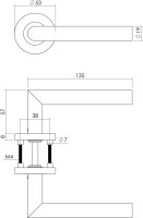 Intersteel Türdrücker Recht 90° auf Rosette ø53x8 mm EN1906/4 mit Bad/WC 8 mm stift Edelstahl gebürs