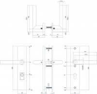 Technische Zeichnung: Sicherheitsbeschlag mit Kernziehschutz und Profilzylinder-Lochung Mattschwarz 55 mm von Intersteel