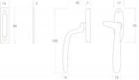 Technische Zeichnung: Fenstergriff Dudok rechts Mattschwarz von Intersteel