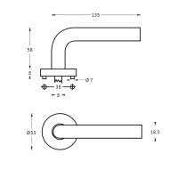 Technische Zeichnung: Türklinke Rund gebürsteter Edelstahl von Intersteel