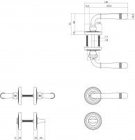 Technische Zeichnung: Türklinke Emily Rosette mit Verriegelung Nickel matt von Intersteel