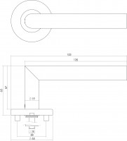 Technische Zeichnung: Türklinke 90° mit Rosette gebürsteter Edelstahl von Intersteel