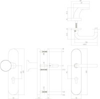 Technische Zeichnung: Sicherheitsbeschlag SKG3 oval mit Profilzylinder-Lochung 92 mm Altgrau von Intersteel