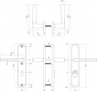 Technische Zeichnung: Sicherheitsbeschlag SKG3 mit Profilzylinder-Lochung 72 mm und Kernziehschutz Hintertürbeschlag Elegant Fusion Edelstahl gebürstet von Intersteel