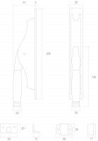 Technische Zeichnung: Tür-Stangenschloss Ton 222 Messing lackiert/Ebenholz von Intersteel