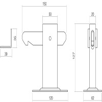 Türfeststeller Türstopper Türhaken Bodenplatte gebürsteter Edelstahl Gegenplatte