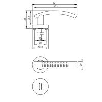 Technische Zeichnung: Türklinke William Rosette mit Schlüsselloch Nickel matt von Intersteel