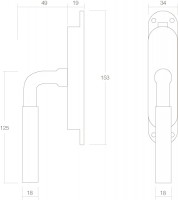 Technische Zeichnung: Fenster-Stangenschloss Palma rechts Chrom von Intersteel