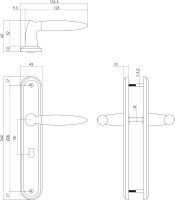 Intersteel Türdrücker Elen auf Schild 242x43x10 mm mit Bad/WC 78 mm + 8 mm stift Chrom/Nickel matt