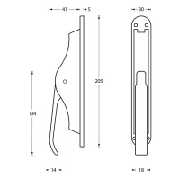 Technische Zeichnung: Tür-Stangenschloss Chrom matt von Intersteel