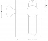 Technische Zeichnung: Knauf auf flachem Schild Edelstahl gebürstet von Intersteel
