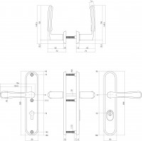 Technische Zeichnung: Sicherheitsbeschlag SKG3 mit Profilzylinder-Lochung 72 mm und Kernziehschutz Hintertürbeschlag Special Fusion Edelstahl gebürstet von Intersteel