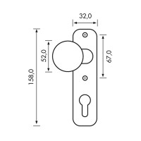 Kugelknopf fest auf Kurzschild für Schlosskästen aus Leichtmetall F1 Knopf ø 52 mm