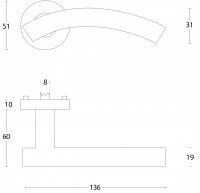 Technische Zeichnung: Türklinke Gebogen mit Rosette gebürsteter Edelstahl von Intersteel