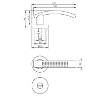 Technische Zeichnung: Türklinke William Rosette mit Verriegelung Nickel matt von Intersteel