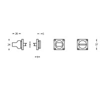 Technische Zeichnung: Rosette mit Toiletten-/Badezimmerverriegelung quadratisch Chrom von Intersteel