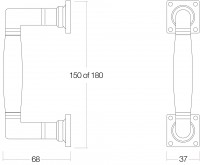 Technische Zeichnung: Türgriff Ton 180 mm Nickel/Ebenholz von Intersteel