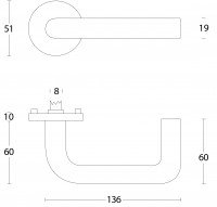 Technische Zeichnung: Türklinke Rund mit Rosette gebürsteter Edelstahl von Intersteel