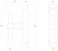 Technische Zeichnung: Fenster-Stangenschloss T-Modell Messing lackiert von Intersteel