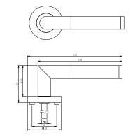 Technische Zeichnung: Türklinke Bastian auf runder Rosette Chrom von Intersteel