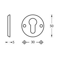 Technische Zeichnung: PZ-Schutzrosette mit Schraublöchern Chrom von Intersteel