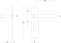Intersteel Türdrücker Gerade ø16 mm schlank auf Schild mit Profilzylinder-Lochung 72 mm Edelstahl ge