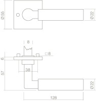 Technische Zeichnung: Türklinke Bau-Stil auf quadratischer Rosette Chrom von Intersteel