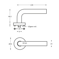 Technische Zeichnung: Türklinke Arjan Moors Sliced No.2 gebürsteter Edelstahl/Mattschwarz von Intersteel
