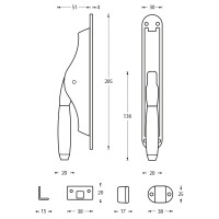 Technische Zeichnung: Tür-Stangenschloss Ton 400 Nickel/Ebenholz von Intersteel