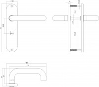 Technische Zeichnung: Türklinke Rund auf Kurzschild mit Toiletten-/Badezimmerverriegelung 63 mm links Edelstahl gebürstet von Intersteel
