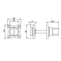 Technische Zeichnung: Rosette mit Toiletten-/Badezimmerverriegelung Kleeblatt Chrom von Intersteel