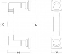Technische Zeichnung: Stoßgriff Ton 150 mm Nickel matt Ebenholz von Intersteel