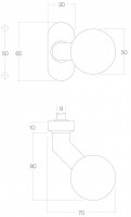 Technische Zeichnung: Türknauf feuerhemmend gebürsteter Edelstahl von Intersteel
