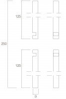 Technische Zeichnung: Stangenset Tür-Stangenschloss 2 x 125 cm Messing brüniert von Intersteel