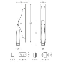 Technische Zeichnung: Tür-Stangenschloss Ton 222 Nickel/Ebenholz von Intersteel