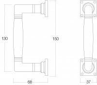 Technische Zeichnung: Türgriff Ton 150 mm Nickel/Ebenholz von Intersteel