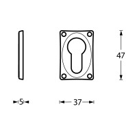 Technische Zeichnung: PZ-Schutzrosette rechteckig verlängert Chrom von Intersteel