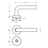 Technische Zeichnung: Türklinke Rund Rosette mit Verriegelung Doppelfeder gebürsteter Edelstahl von Intersteel