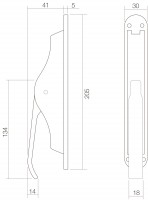 Technische Zeichnung: Tür-Stangenschloss Messing brüniert von Intersteel