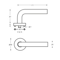 Technische Zeichnung: Türklinke Lisa kunststoff Rosette gebürsteter Edelstahl von Intersteel