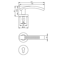 Technische Zeichnung: Türklinke William PZ-Schutzrosette Nickel matt von Intersteel